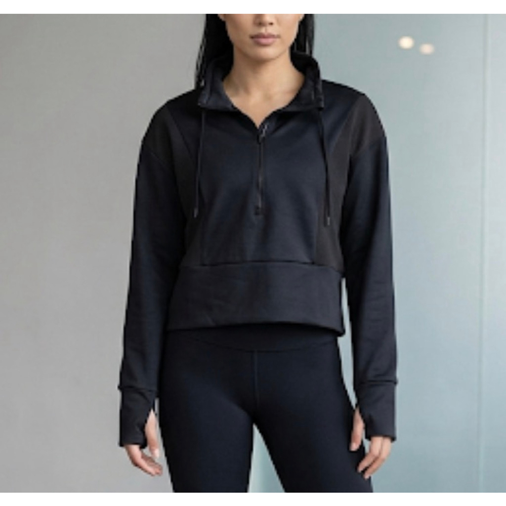 AVIA Black Cropped Half-Zip Sweatshirt Plus Size XL